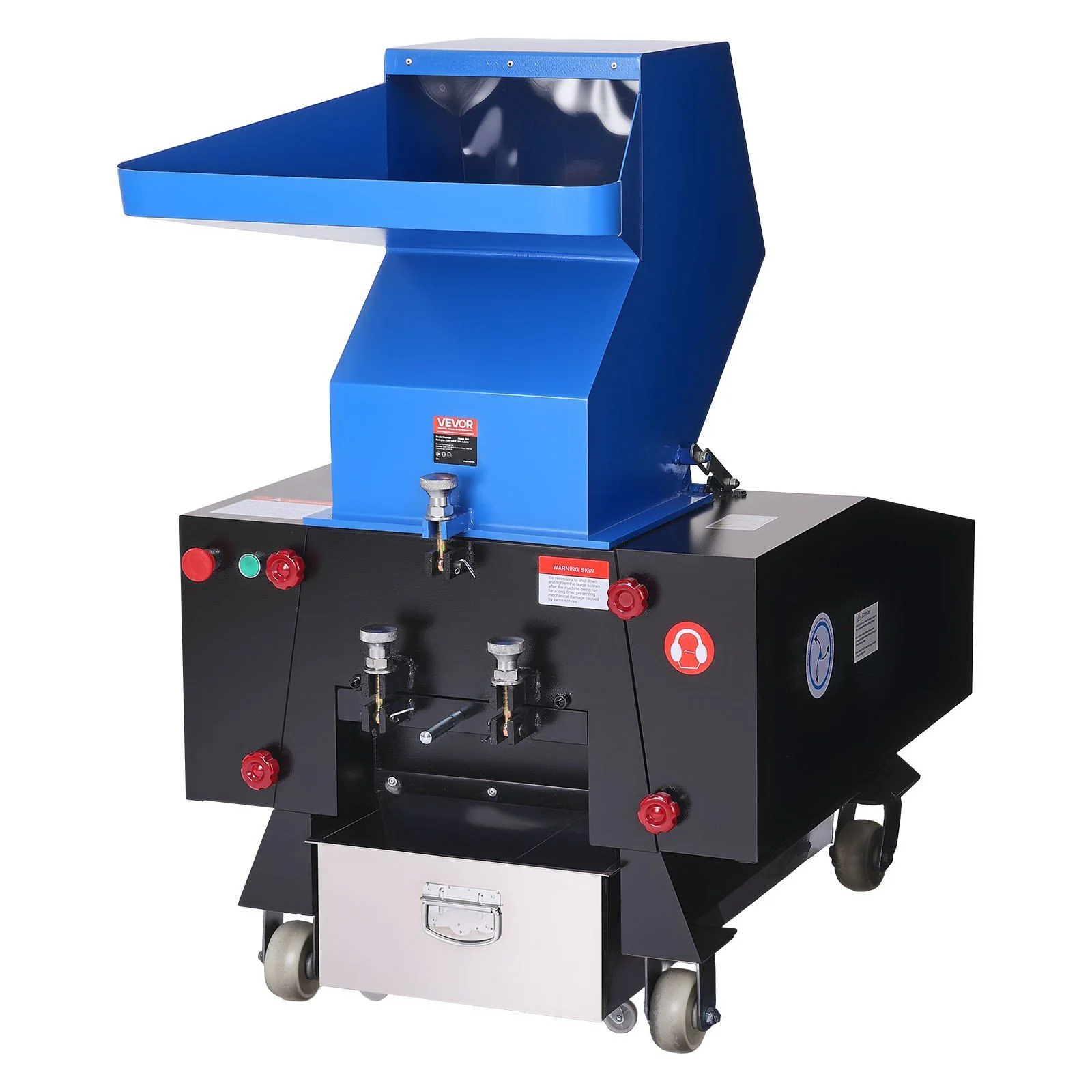 VEVOR Plastic Shredder Crusher, 10HP/7.5KW Plastic Bottle Grinder Granulator, 250-450kg/h Capacity Pulverizer Recycling Machine with Wheels, SDK-11 Blade & 10mm Mesh for PVC PTFE (220V 60Hz 3-Phase)