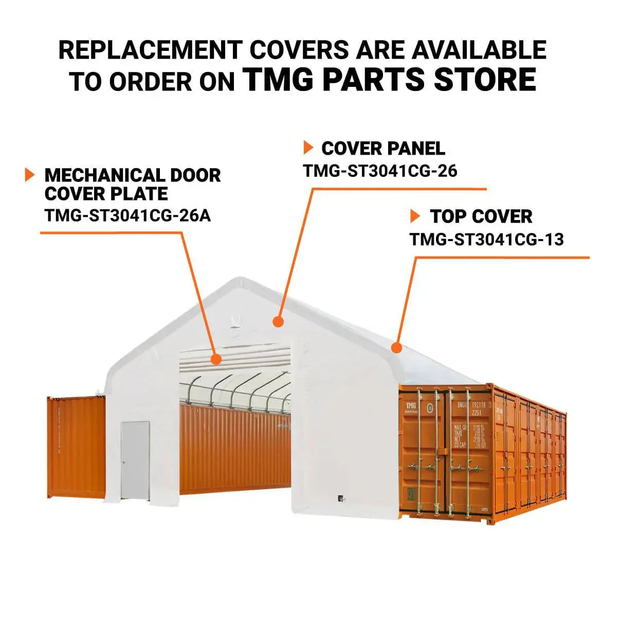 30' x 40' Container Peak Roof Shelter TMG Heavy Series™ with Heavy Duty 17 oz PVC Cover, Fully Enclosed front and back endwalls, TMG-ST3042CG (Previously ST3041CG) - Image 4