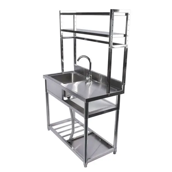 39.4" Stainless Steel Utility Sink, Single Bowl Commercial Sink, Shelves, Drainboard & Hanging Tools, DOBA-US39 - Image 7