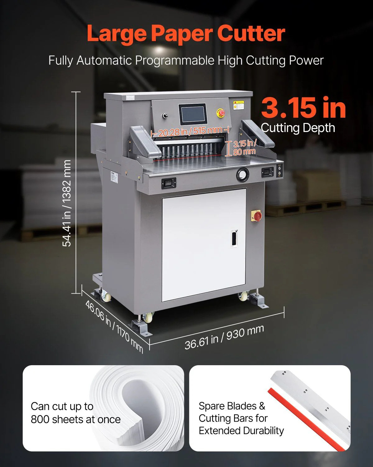 Electric Paper Cutter 20.3" (515mm) 1100W Guillotine with 7" Touchscreen, VEVOR, DOBA-PC203 - Image 2