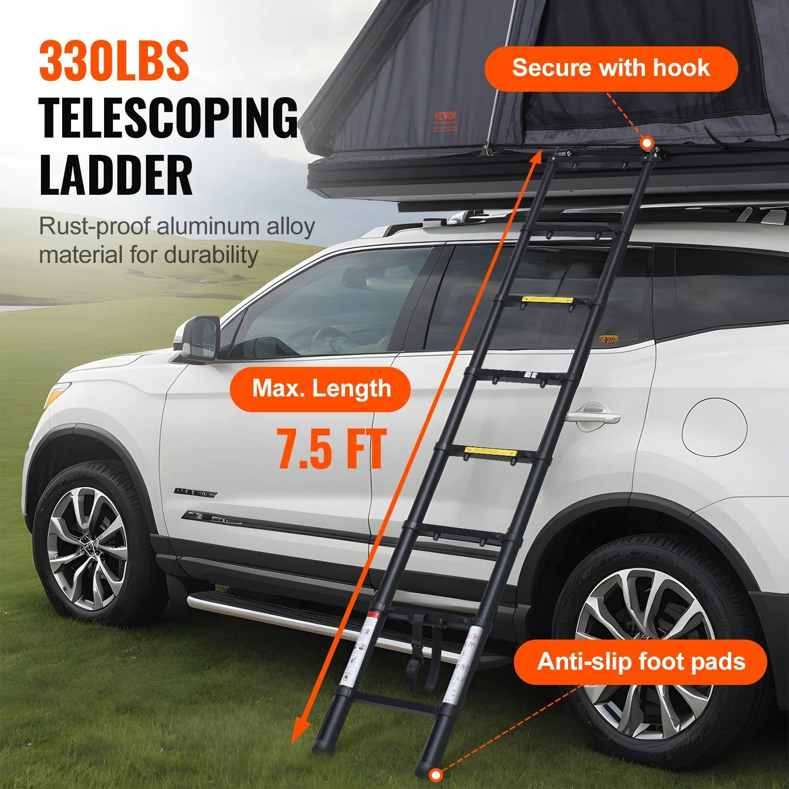 Naturnest Hard Shell Rooftop Tent 2–3 Person with Ladder & Thick Mattress, Waterproof for SUV & Truck, VEVOR, DOBA-RTT23NN - Image 5