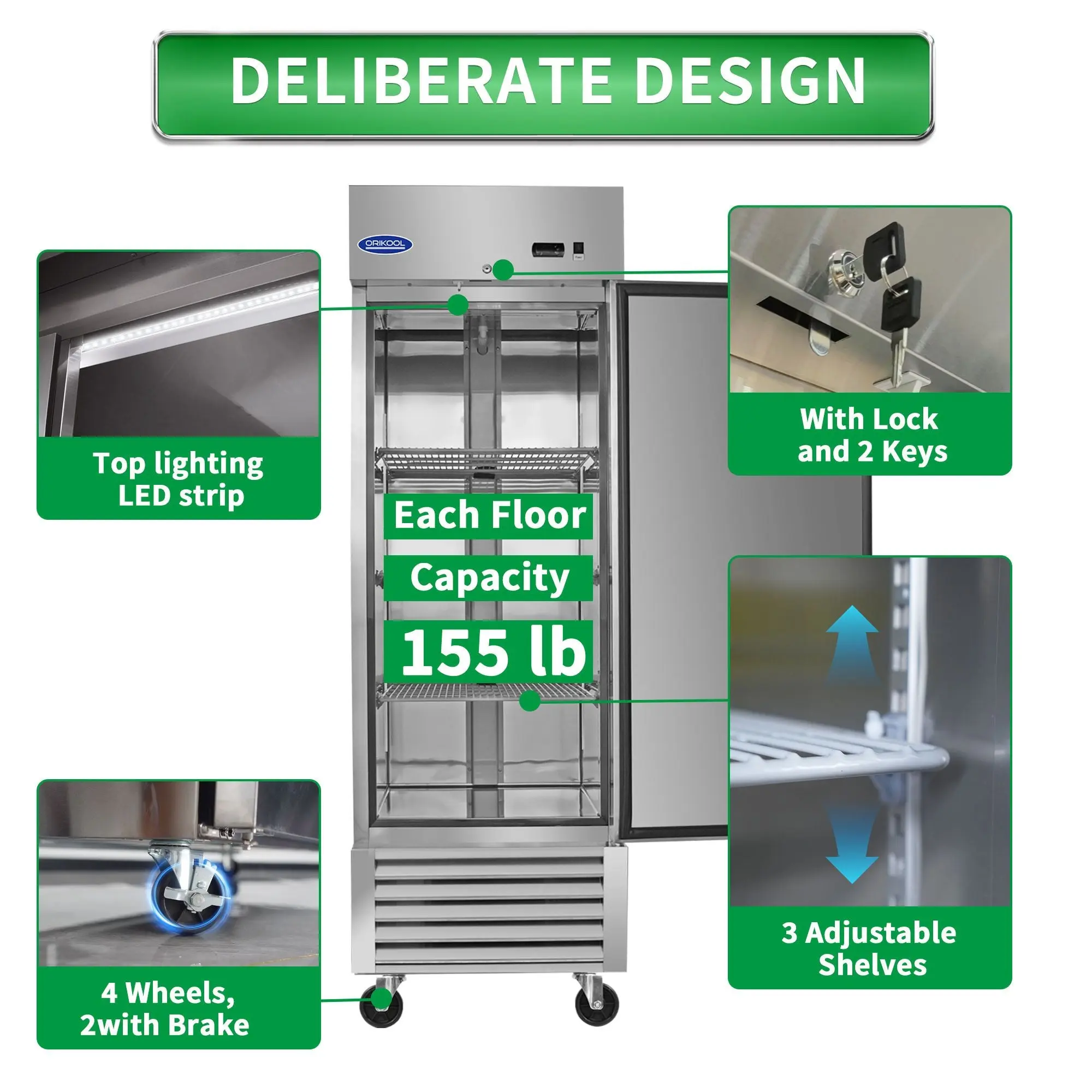 23 Cu.ft Commercial Freezer, 27" Width, 1 Door, Stainless Steel ETL Approved, Upright Storage, DOBA-FZ27 - Image 5