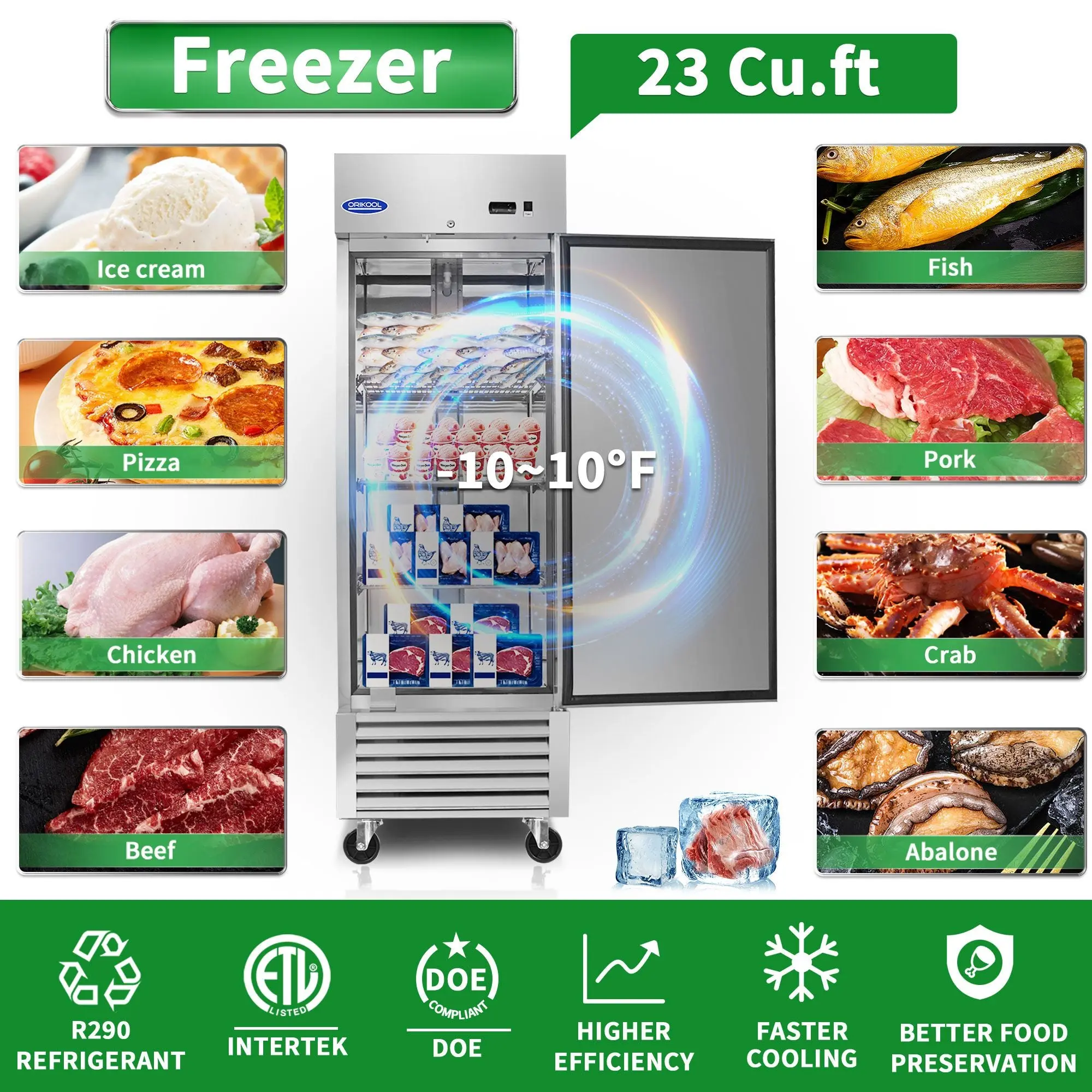 23 Cu.ft Commercial Freezer, 27" Width, 1 Door, Stainless Steel ETL Approved, Upright Storage, DOBA-FZ27 - Image 6