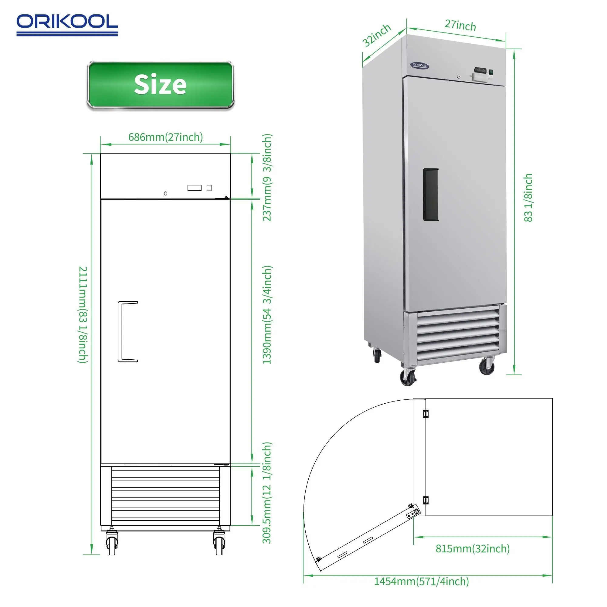 23 Cu.ft Commercial Freezer, 27" Width, 1 Door, Stainless Steel ETL Approved, Upright Storage, DOBA-FZ27 - Image 8