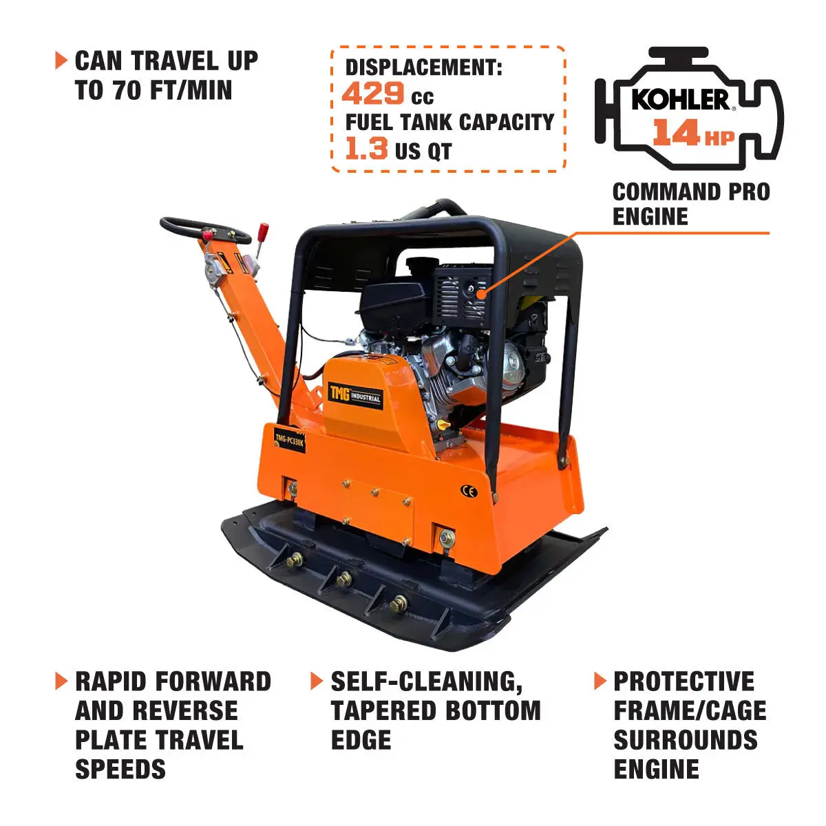 Reversible Plate Compactor, 8500-lb Compact Capacity, 14 HP CH440 Kohler Command TMG Heavy Series™ Engine, 34" Compaction Depth, TMG-PC330K - Image 3