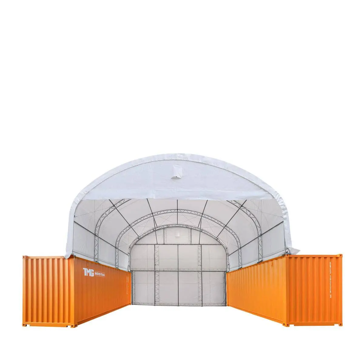 30' x 20' Dual Truss Container Shelter with Heavy Duty 17 oz PVC Cover, Enclosed End Wall & Front Drop, TMG-DT3020CF - Image 2