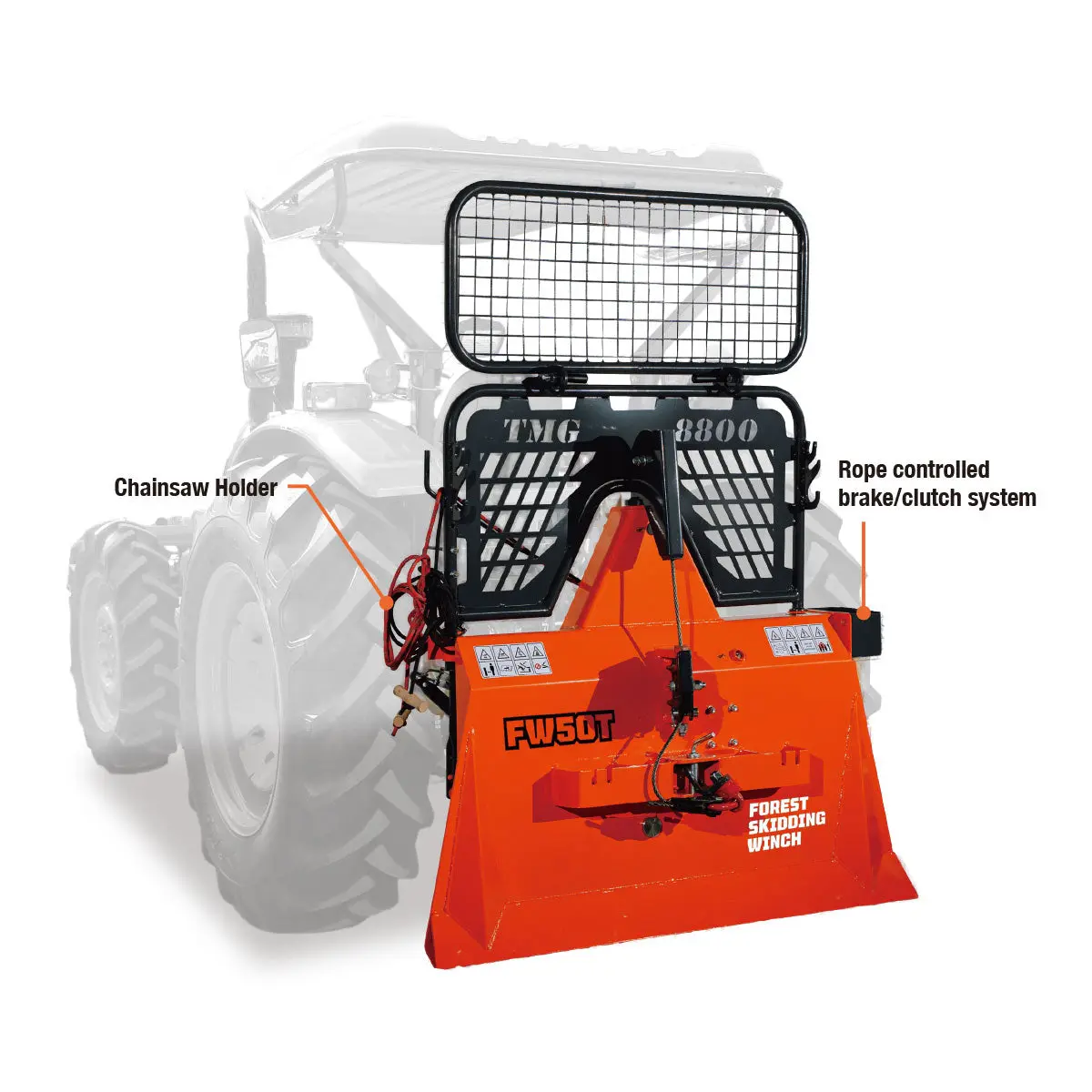 8,800-lb Skidding Winch Pro – Attachment for 30-50 HP Tractors, 3-Point Hitch, 200' Steel Cable TMG-FW50T - Image 2