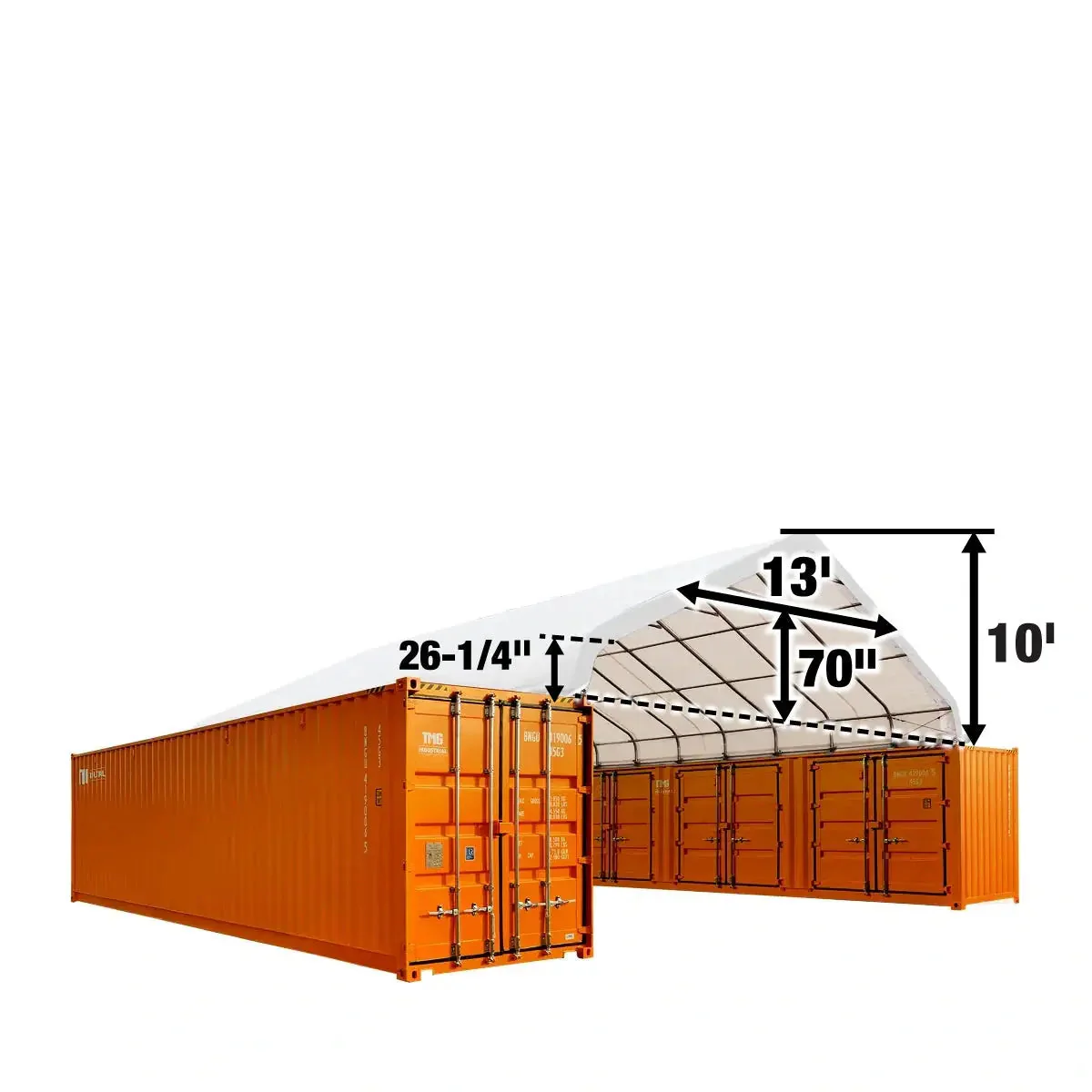30' x 40' PE Fabric TMG Heavy Series™ Container Peak Roof Shelter, Fire Retardant, 10' Ceiling Height, UV Protected, TMG-ST3041CE(Previously TMG-ST3040CE) - Image 3