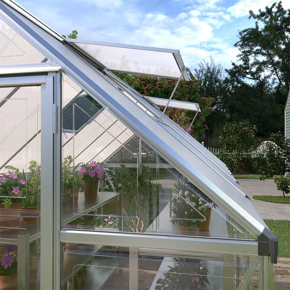 6' x 12' Crystal Clear Greenhouse, Aluminum Frame, Integrated Gutter System, Roof Vents, TMG-GH612 - Image 4