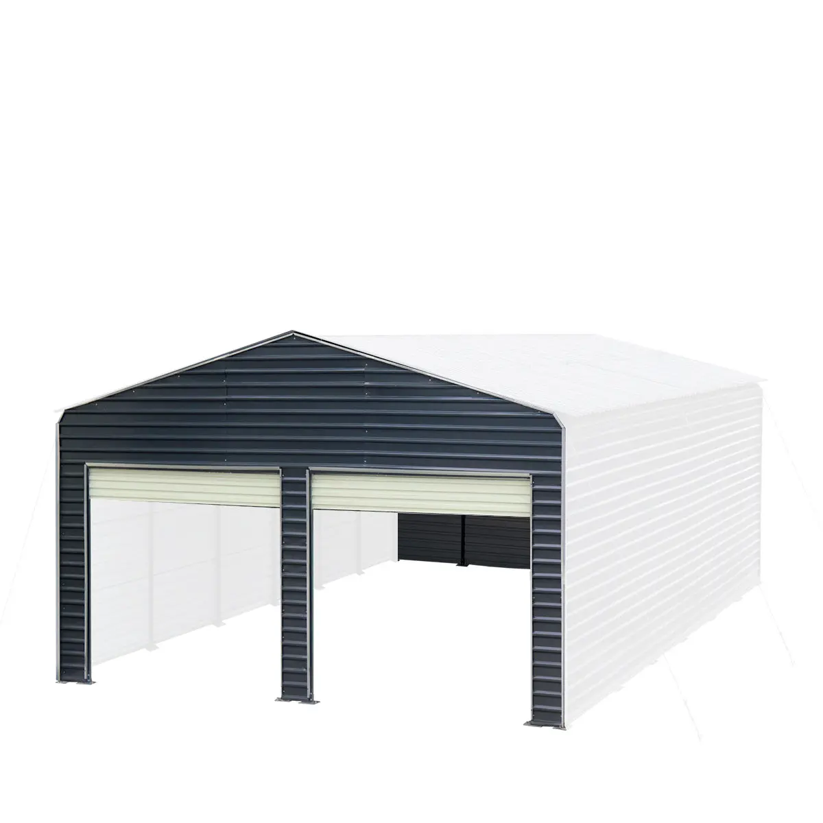 Metal Shed Carport Add-On Package Kit For TMG-MSC2020F And TMG-MSC2030F , Front Wall w/Roll Up Doors & Back Wall, TMG-MSC20-RD12 - Image 5