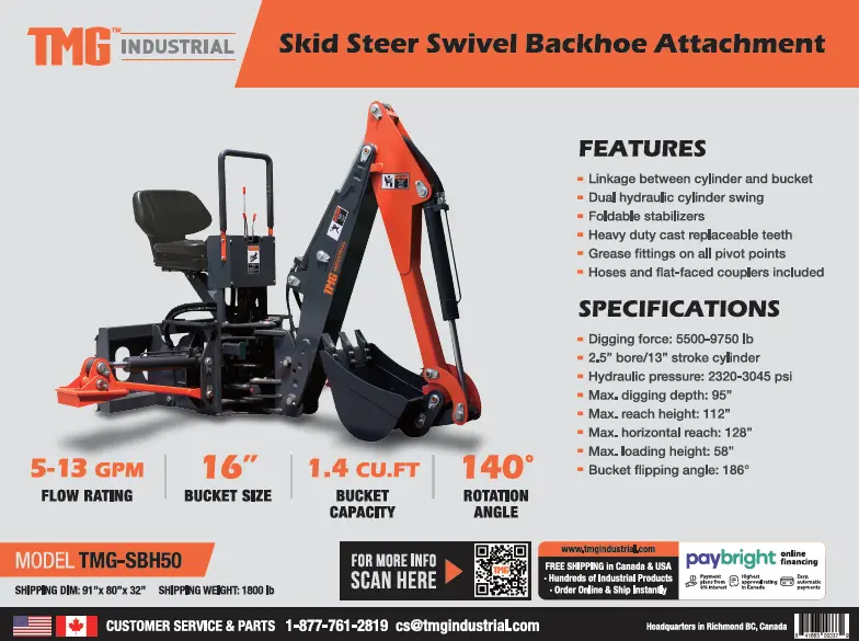 Skid Steer Swivel Backhoe Attachment (Discontinued – No Longer Available) TMG-SBH50 - Image 15