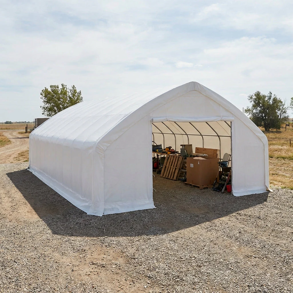 30' x 50' Straight Wall Peak Ceiling Storage Shelter with Heavy Duty 17 oz PVC Cover TMG-ST3052V (Previously ST3050V) - Image 4
