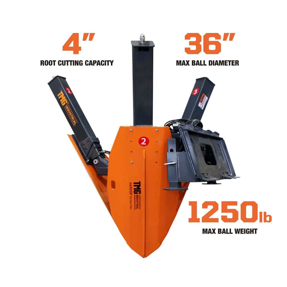36" Skid Steer Hydraulic Tree Spade, 4" Diameter Cut Capacity, 22" Blade Opening, Hardox® 400 Blades, TMG-STS35 - Image 5