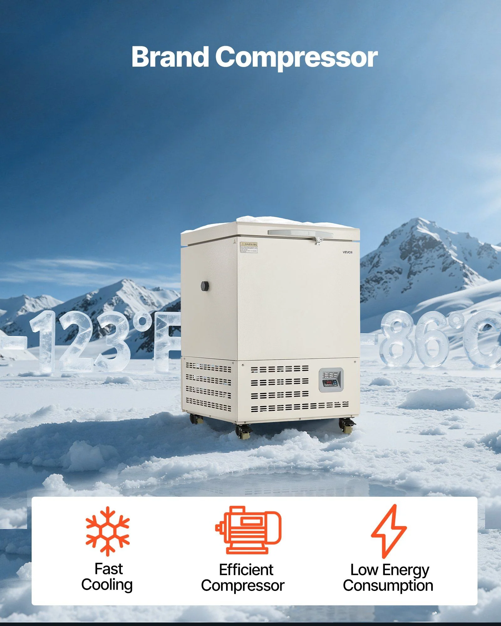 58L Ultra Low Temperature Freezer, −40°F to −123°F Adjustable Range, 304 Stainless Steel Liner, Digital Display with Rollers, DOBA-LF58 - Image 7