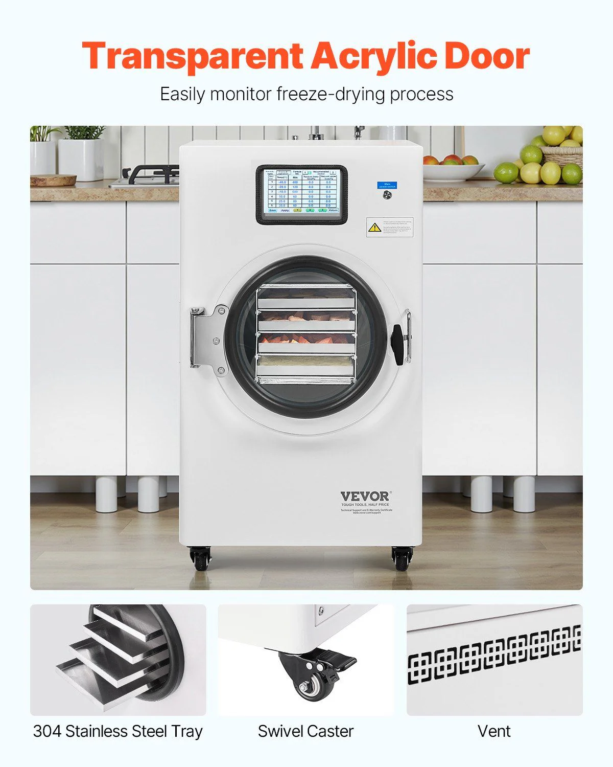 Vacuum Freeze Dryer Machine 8.8–13.2 lb Capacity with 4 Trays & Vacuum Pump, White, VEVOR, DOBA-FD413 - Image 6
