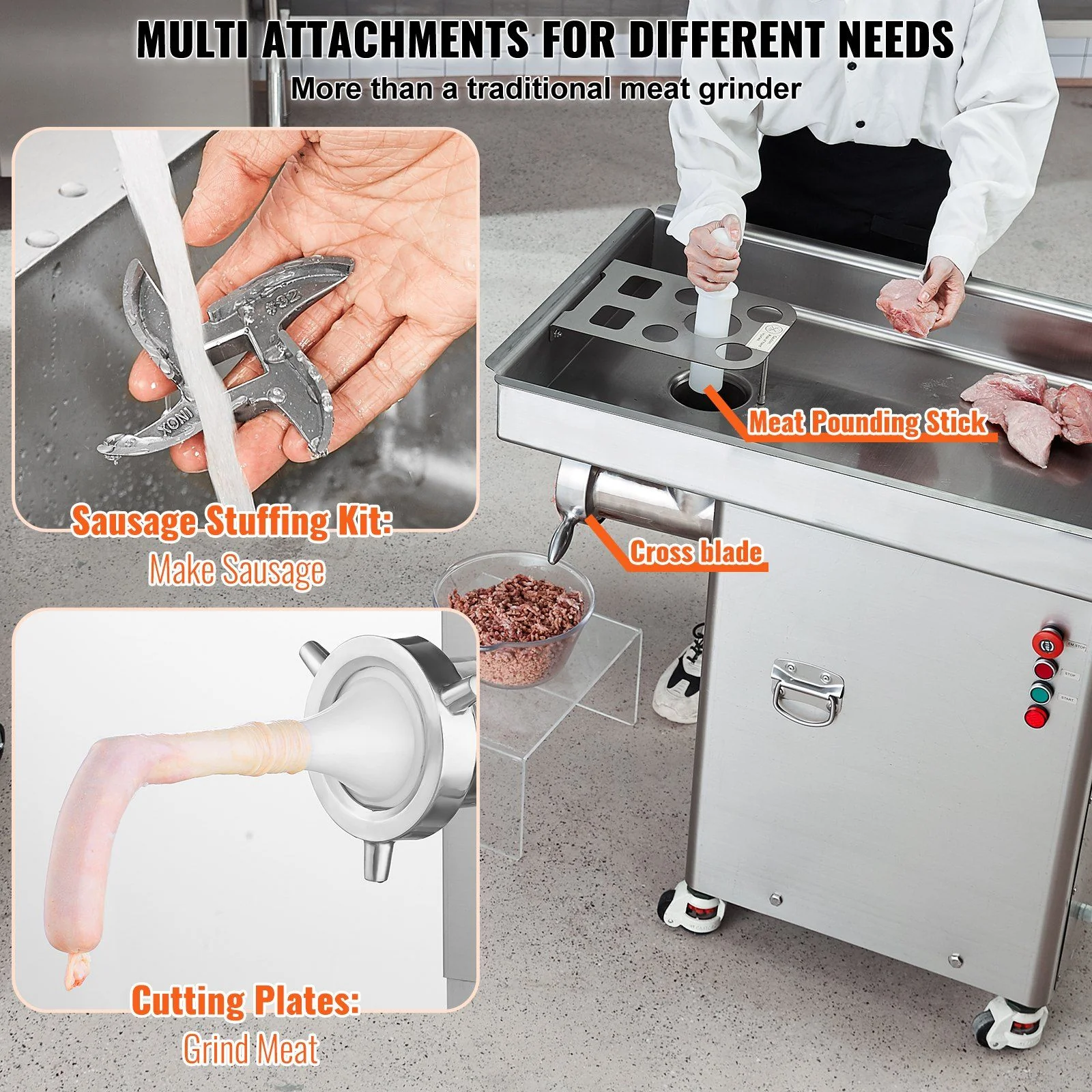 Commercial Electric Meat Grinder, 36.7 lbs/min Grinding Capacity, Industrial Cabinet Design, Heavy-Duty Construction, DOBA-MG36 - Image 4