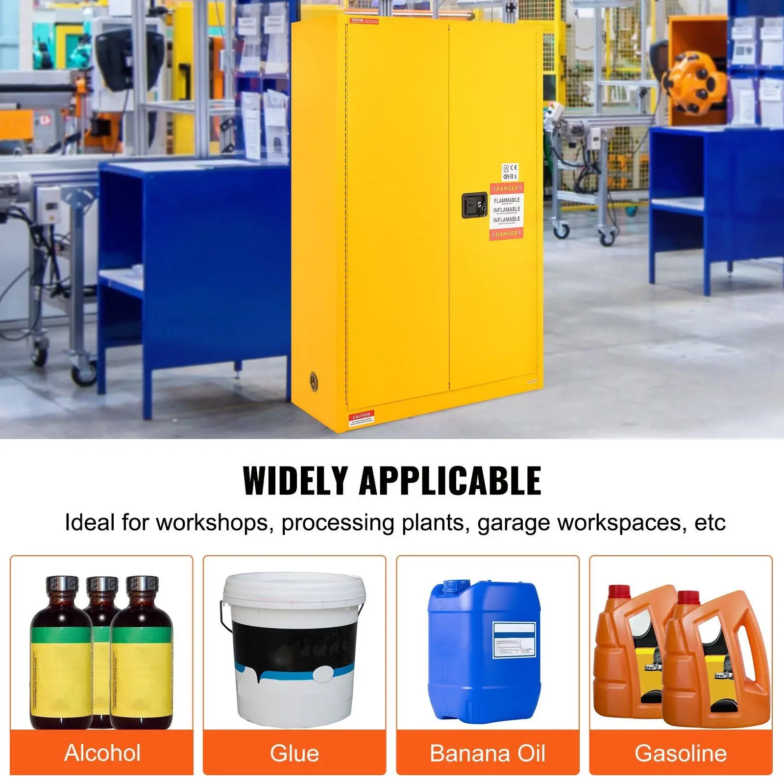 45 Gal Flammable Safety Cabinet, Cold-Rolled Steel, Explosion-Proof Design, 2 Adjustable Shelves, DOBA-CF45 - Image 8