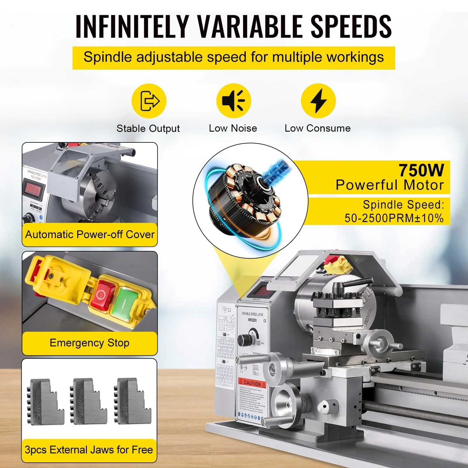 8.3" x 31.5" Metal Lathe, 2500 RPM Variable Speed, 850W Brushless Motor, Precision Mini Lathe for Metalworking, DOBA-ML8315 - Image 5