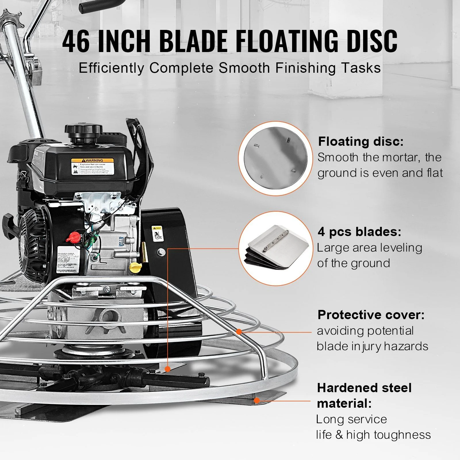 46" Walk-Behind Power Trowel, 14HP Gas-Powered Cement Finishing Machine with Float Pan Blade, DOBA-PT46 - Image 4