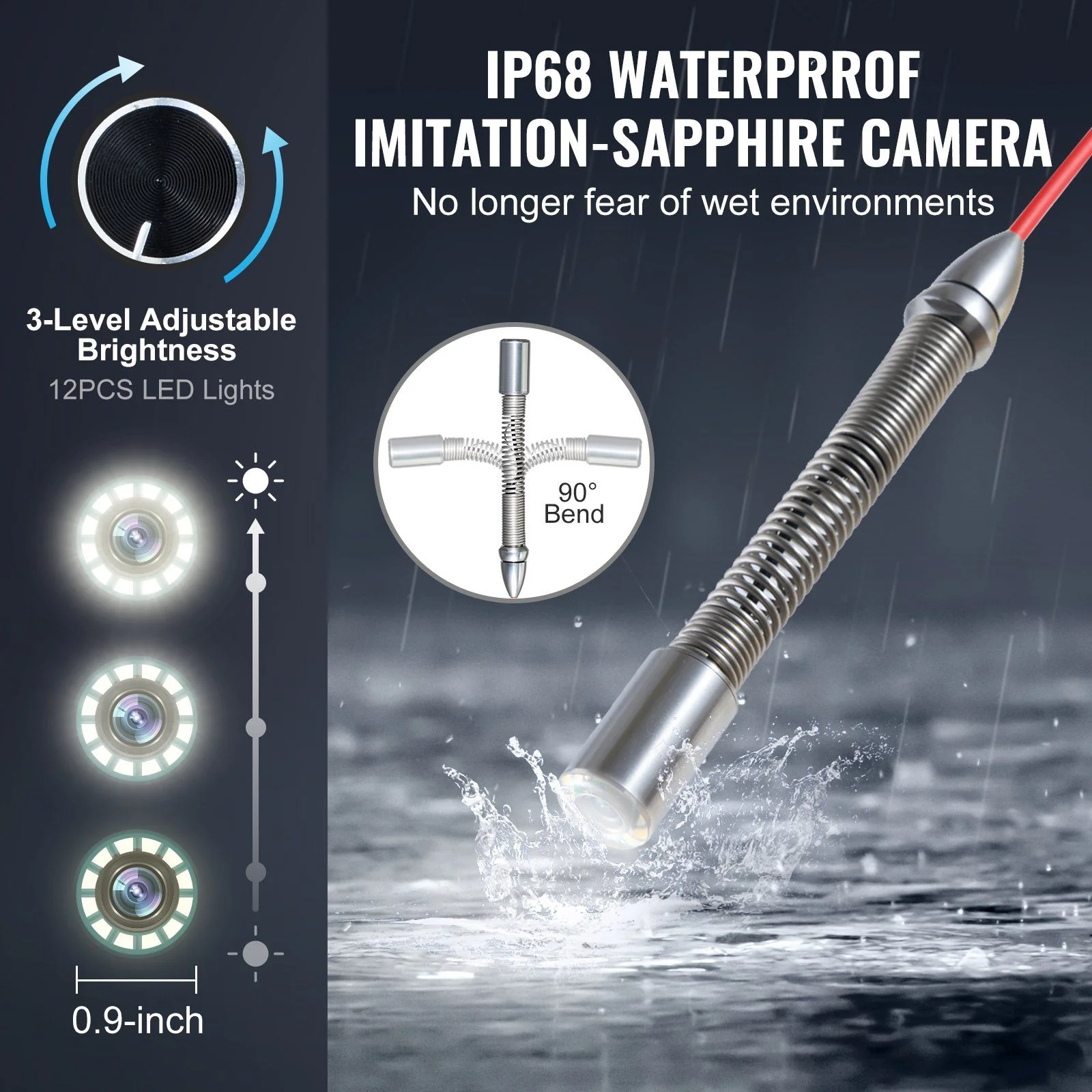 328 ft (100m) Sewer Camera, Self-Leveling Drain Inspection System, 10.1" Touchscreen Display, DOBA-SC100 - Image 7