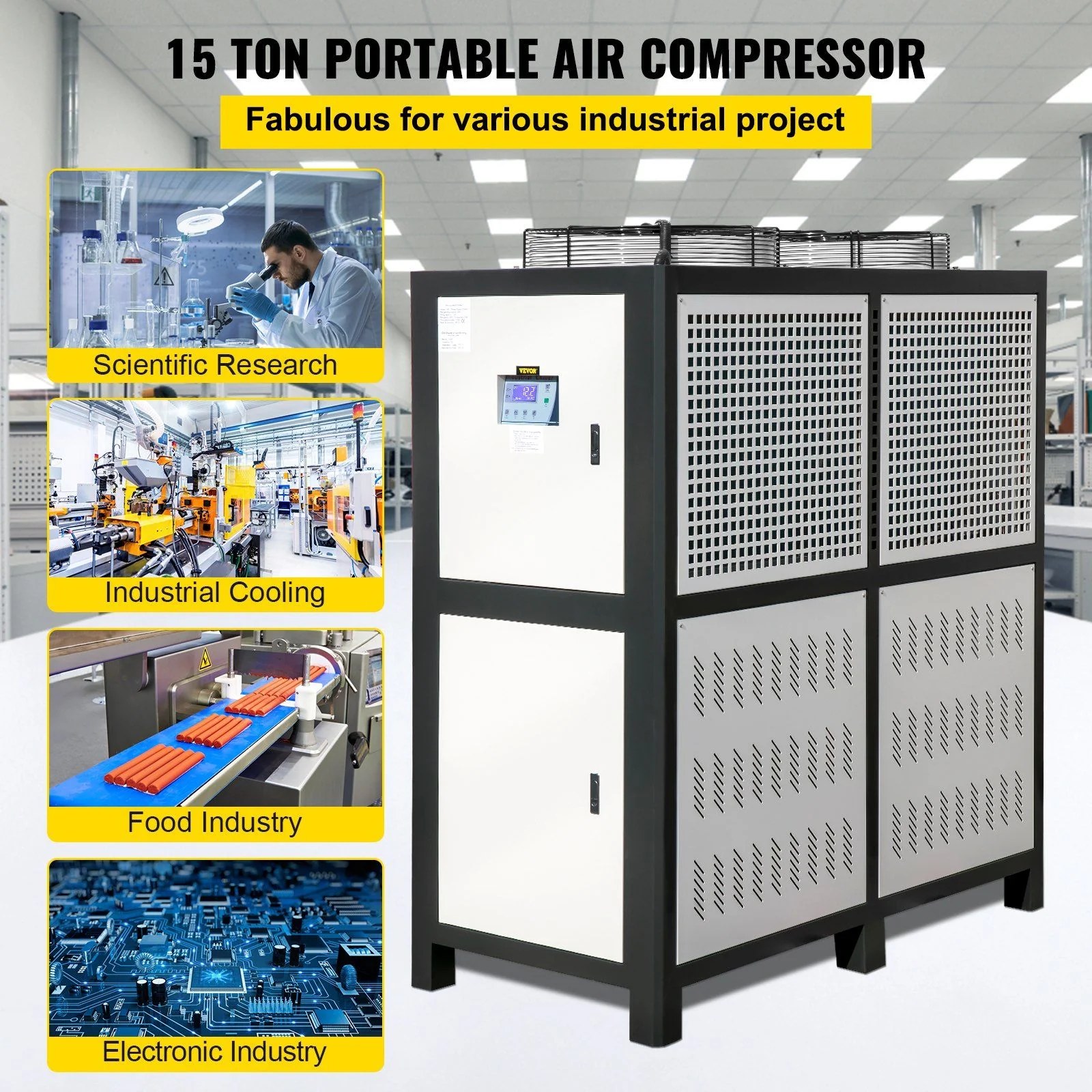 15 Ton Industrial Water Chiller, 15HP Air-Cooled System, Finned Condenser with Micro-Computer Control, Stainless Steel Water Tank, DOBA-WC15 - Image 3