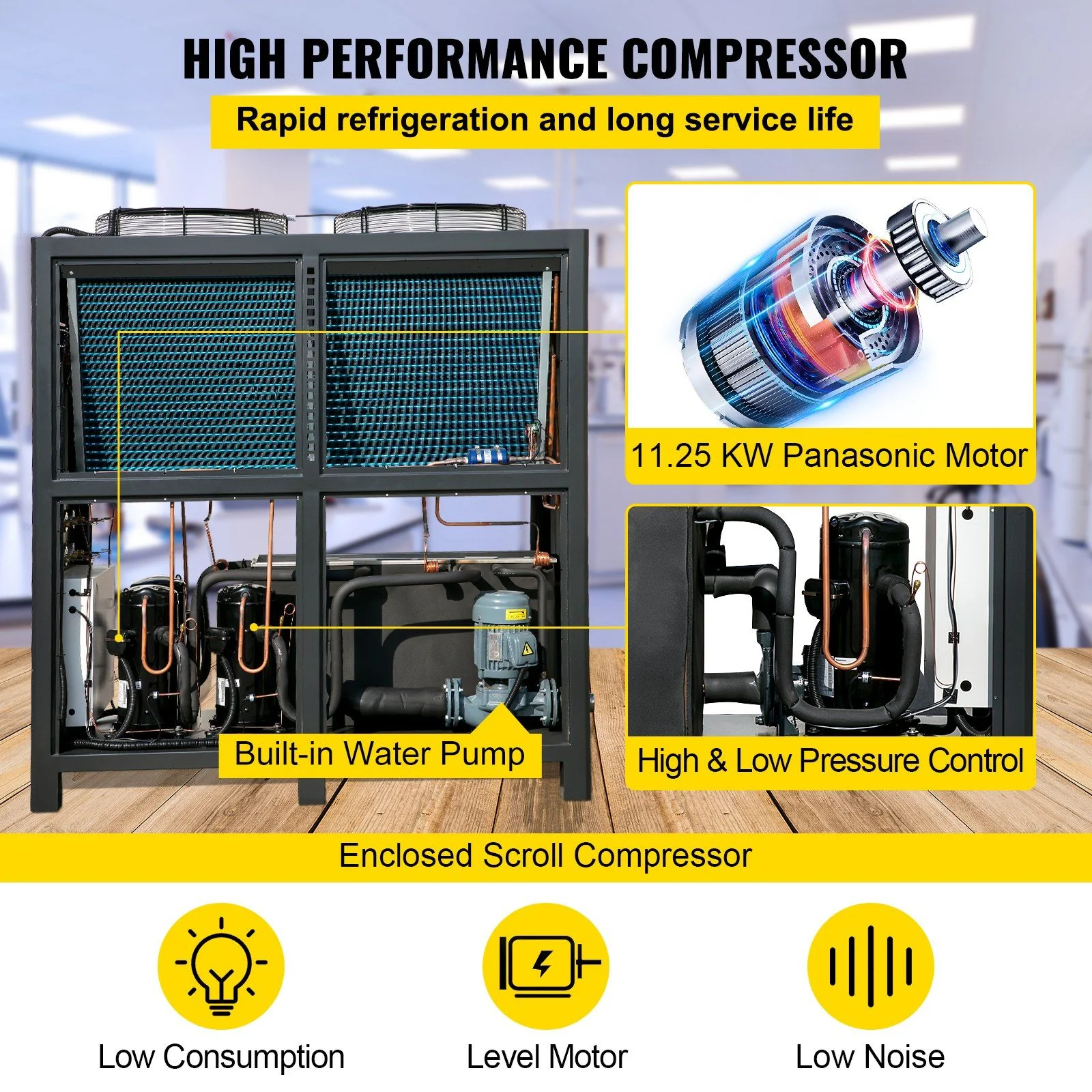 15 Ton Industrial Water Chiller, 15HP Air-Cooled System, Finned Condenser with Micro-Computer Control, Stainless Steel Water Tank, DOBA-WC15 - Image 4